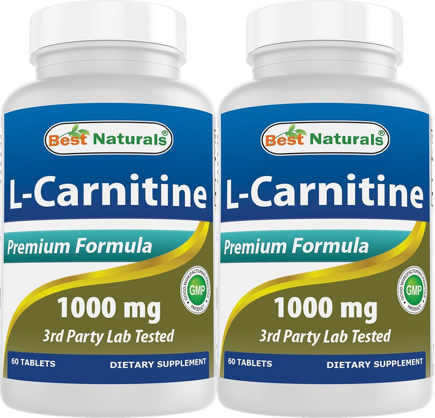 Natural L-Carnitine 1000mg Tablets - Pack of 2 (60 Count Each) - Top Quality Supplement for Energy Boost and Weight Management