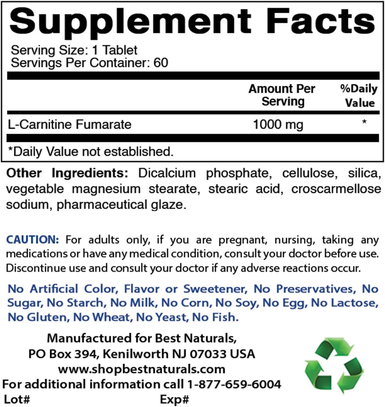 Natural L-Carnitine 1000mg Tablets - Pack of 2 (60 Count Each) - Top Quality Supplement for Energy Boost and Weight Management