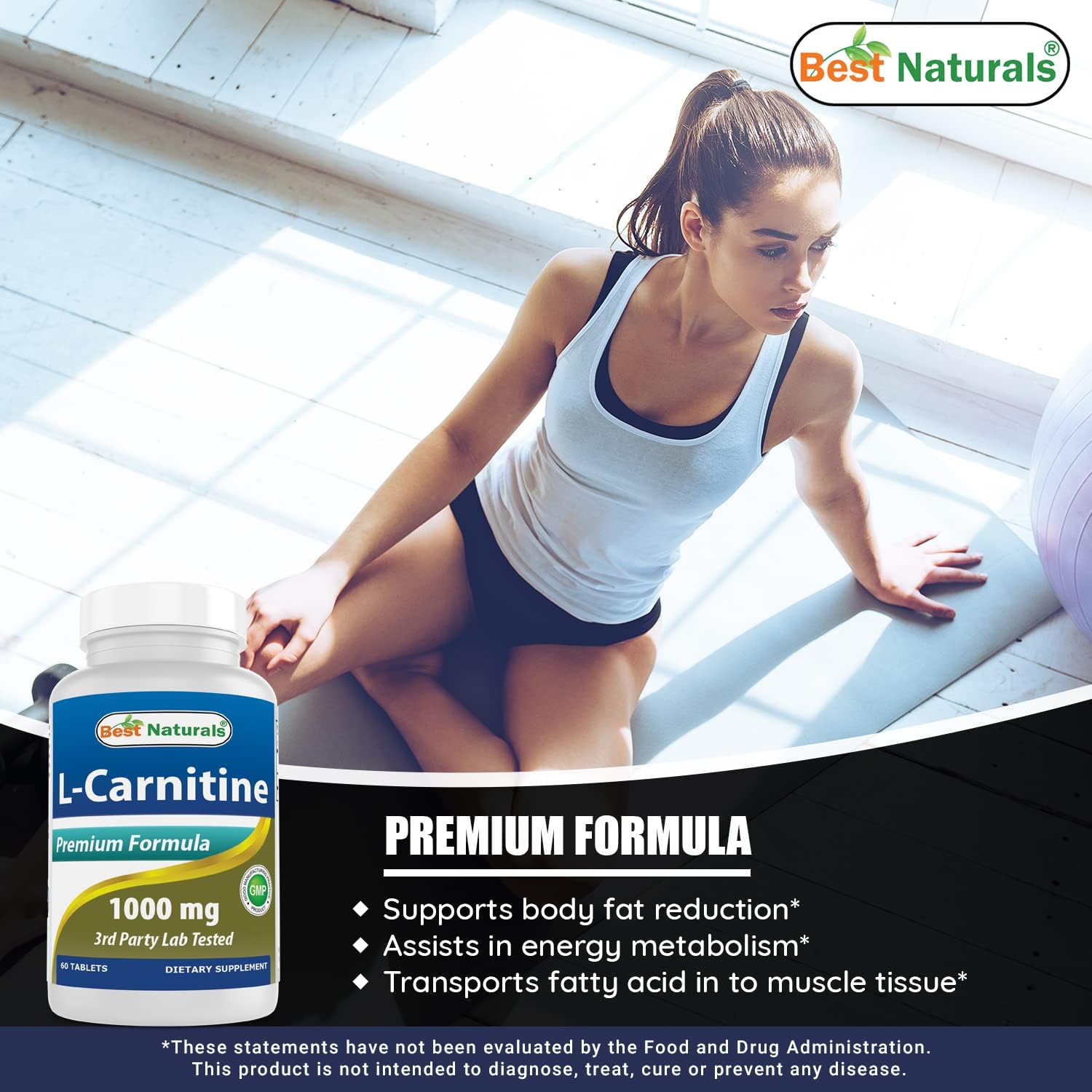 Natural L-Carnitine 1000mg Tablets - Pack of 2 (60 Count Each) - Top Quality Supplement for Energy Boost and Weight Management