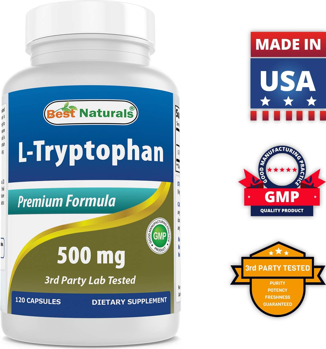 Natural L-Tryptophan 500mg Capsules - 360 Count - Top Quality Supplement for Mood and Sleep Support