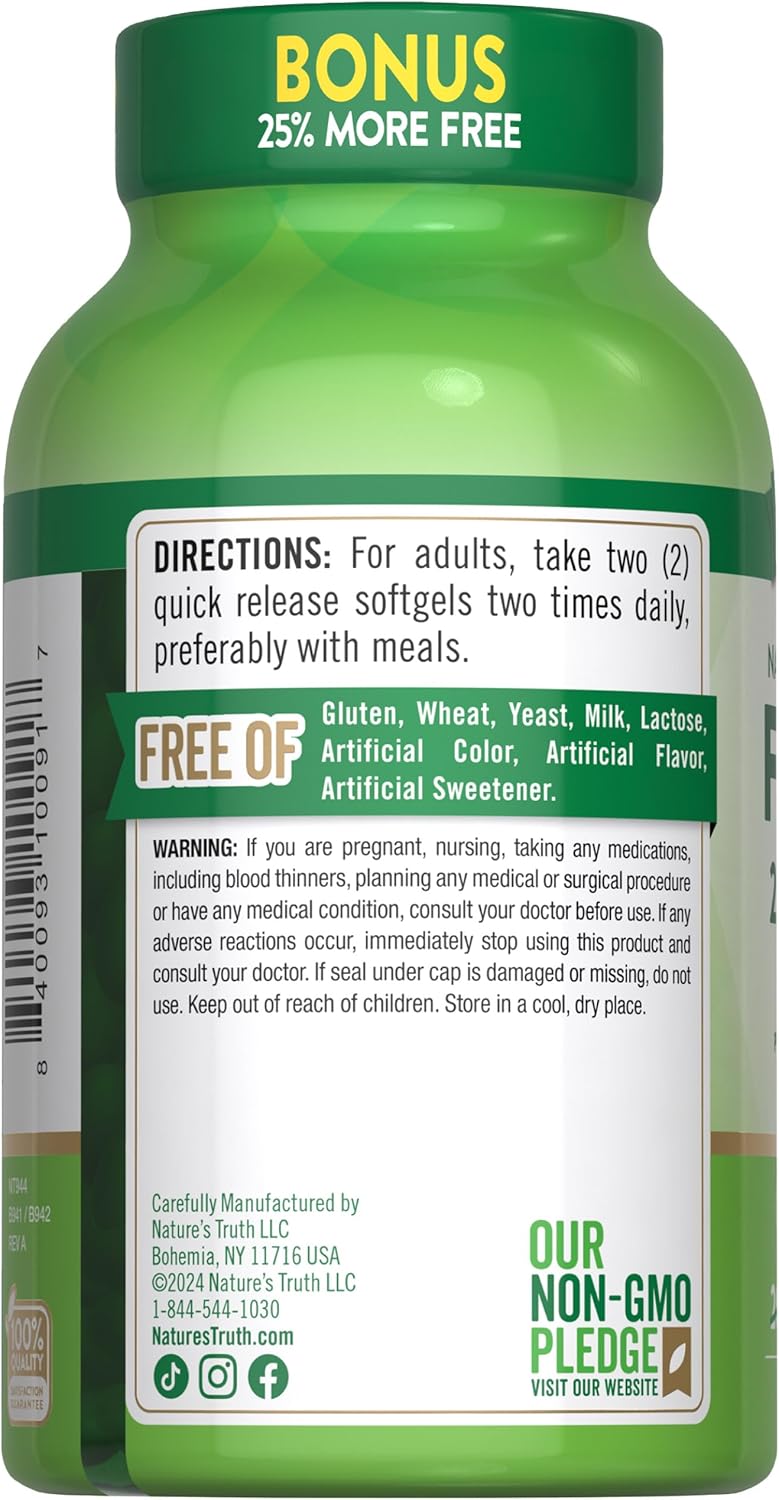 Natural Lemon Flavor Fish Oil Softgels | 2400mg Omega 3 | 250 Pills | Non-GMO & Gluten Free Supplement