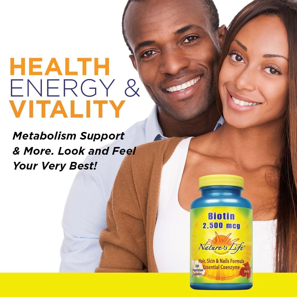 Natural Life Biotin Supplement 2500mcg for Hair, Skin, Nails & Metabolism - Non-GMO - 200 Veg Caps