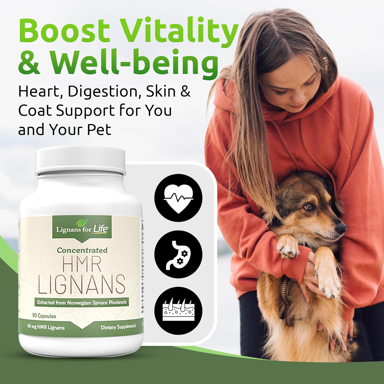 Natural Lignans Supplement for Dogs - Promotes Pet Wellness with 40mg Vitamin Capsules - 90 Count Bottle