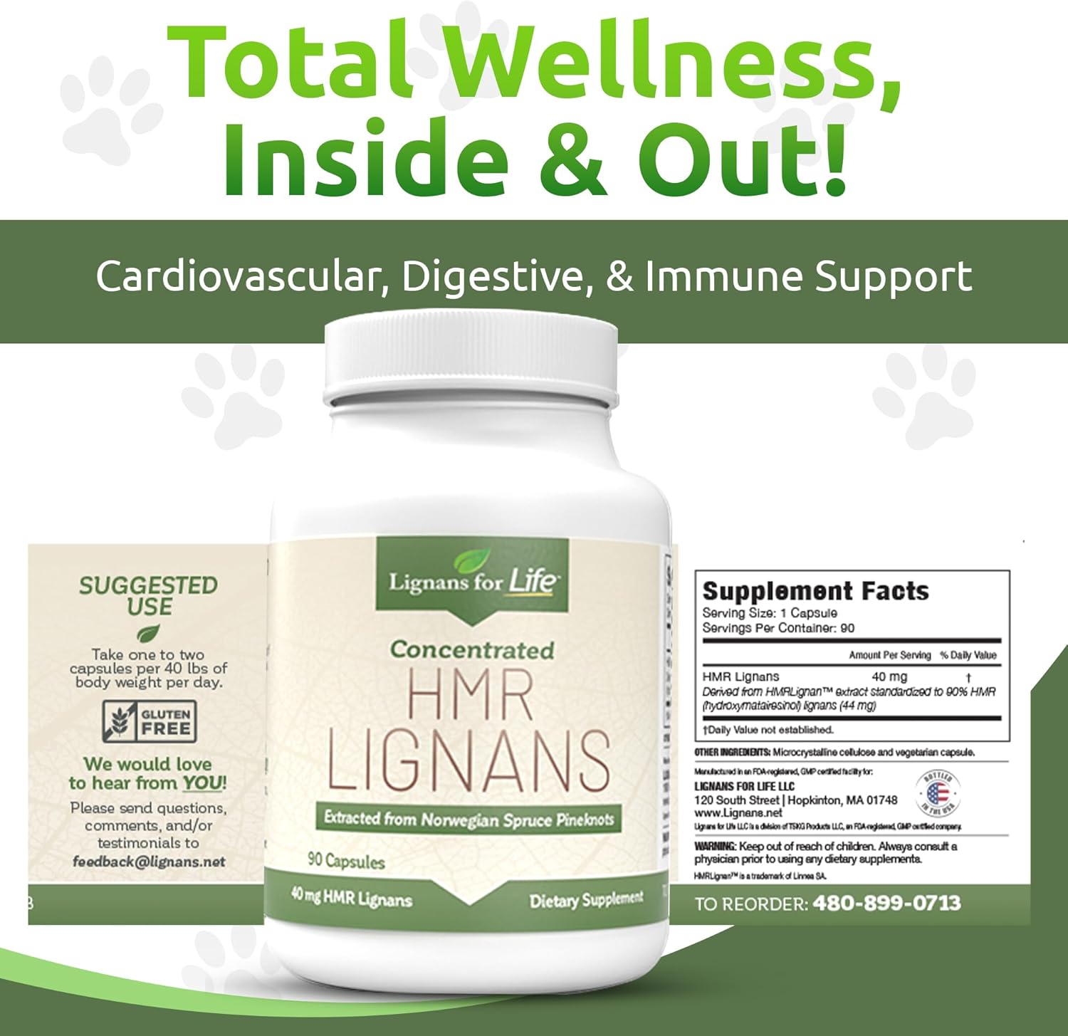 Natural Lignans Supplement for Dogs - Promotes Pet Wellness with 40mg Vitamin Capsules - 90 Count Bottle