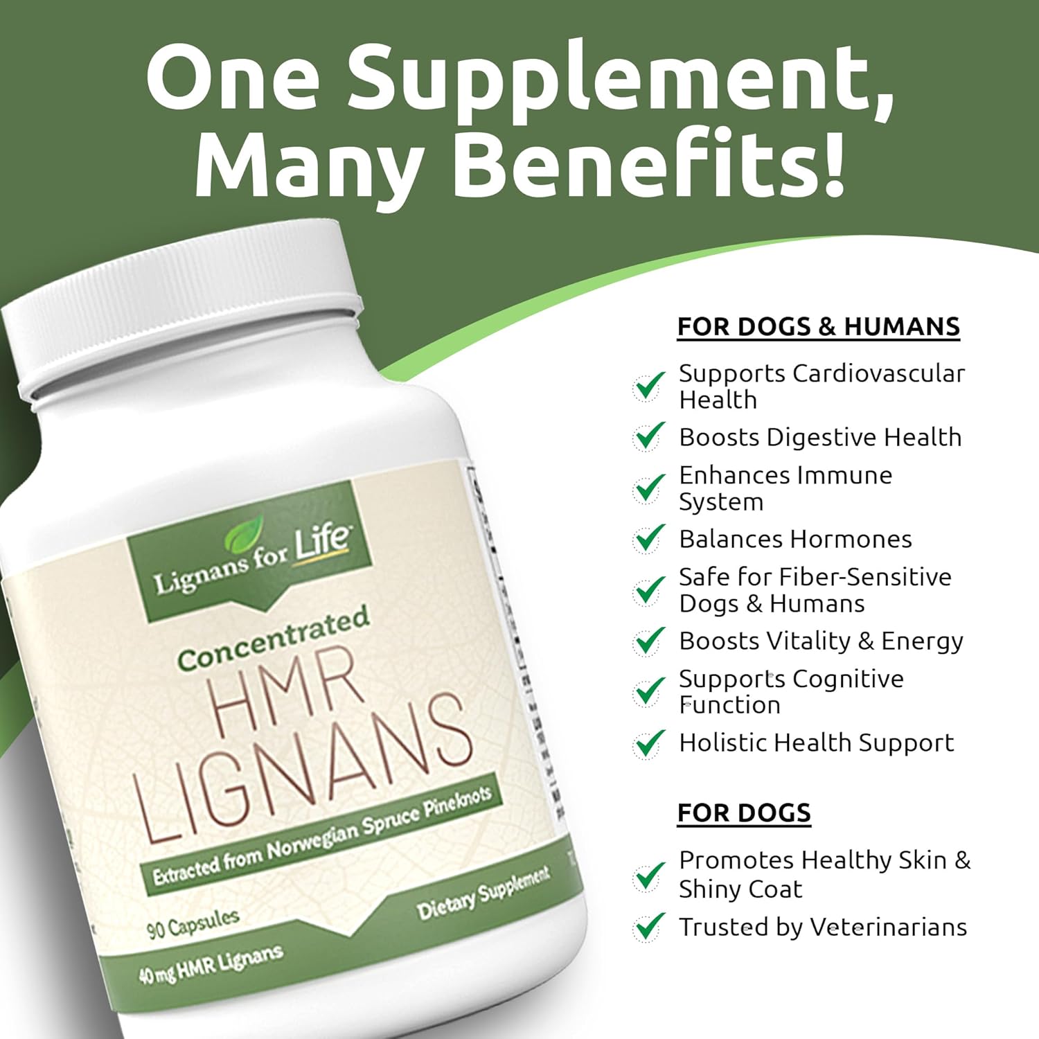 Natural Lignans Supplement for Dogs - Promotes Pet Wellness with 40mg Vitamin Capsules - 90 Count Bottle