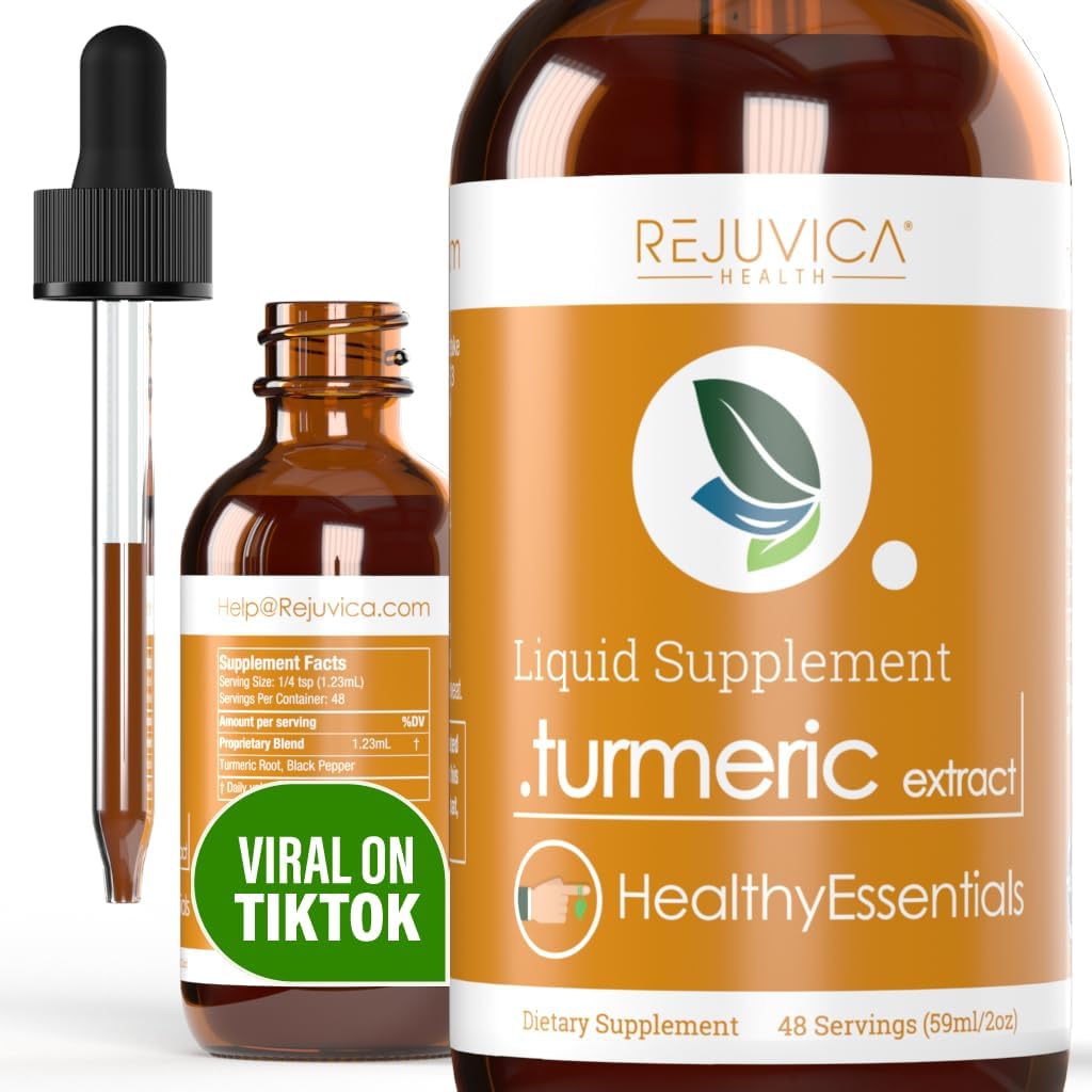 Natural Liquid Turmeric Root Extract with Curcumin for Joint Health - Rejuvica Health Healthy Essentials - Enhanced Absorption Formula