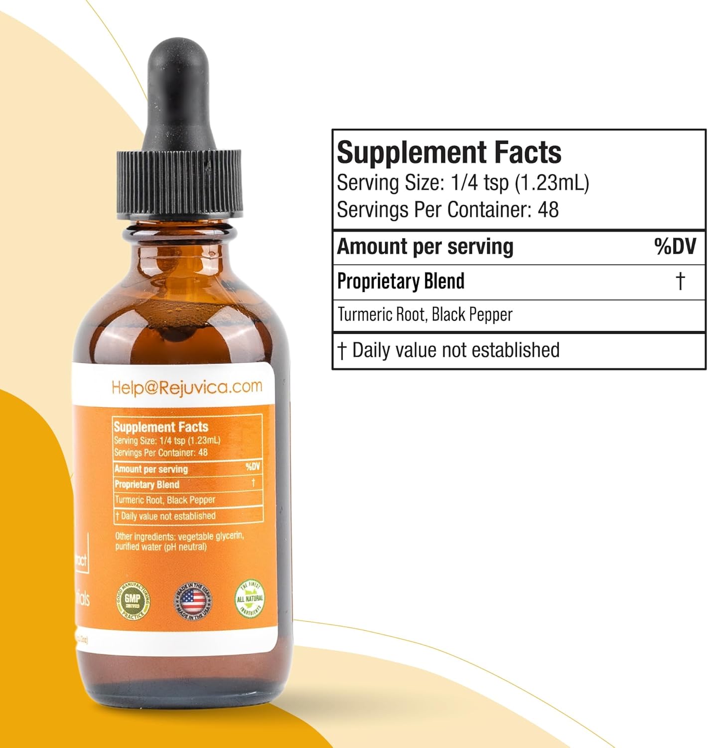 Natural Liquid Turmeric Root Extract with Curcumin for Joint Health - Rejuvica Health Healthy Essentials - Enhanced Absorption Formula