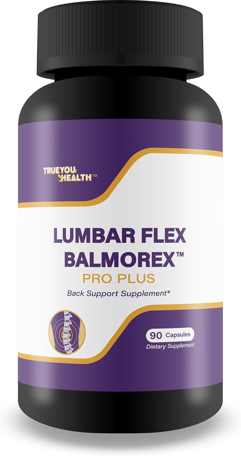 Natural Lumbar Flex Pro Plus Supplement for Lower Back Support - Best Back Pills for Stiffness and Aches - True You Health Balmorex Formula