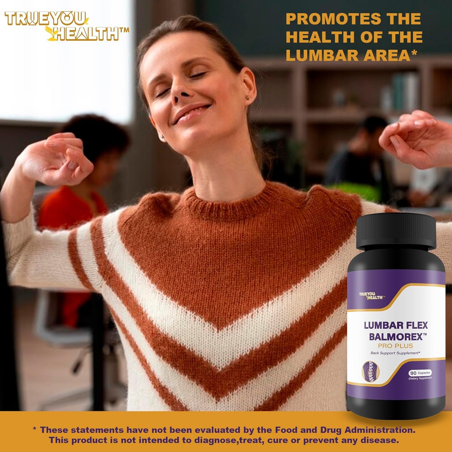Natural Lumbar Flex Pro Plus Supplement for Lower Back Support - Best Back Pills for Stiffness and Aches - True You Health Balmorex Formula