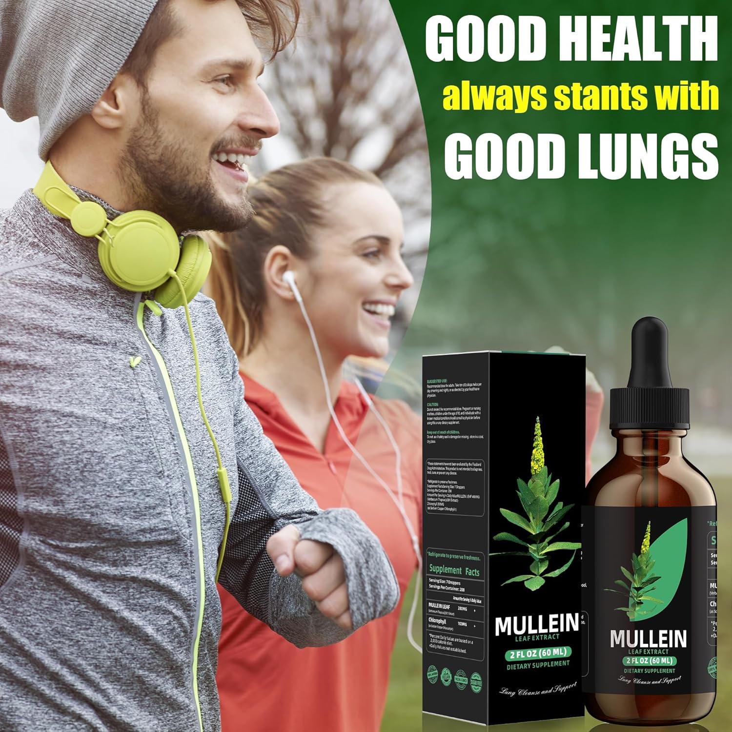 Natural Lung Cleanse & Respiratory Support Tincture Drops - Chlorophyll & Mullein Leaf Extract for Healthy Breathing - Non-GMO & Vegetarian - 1 Month Supply