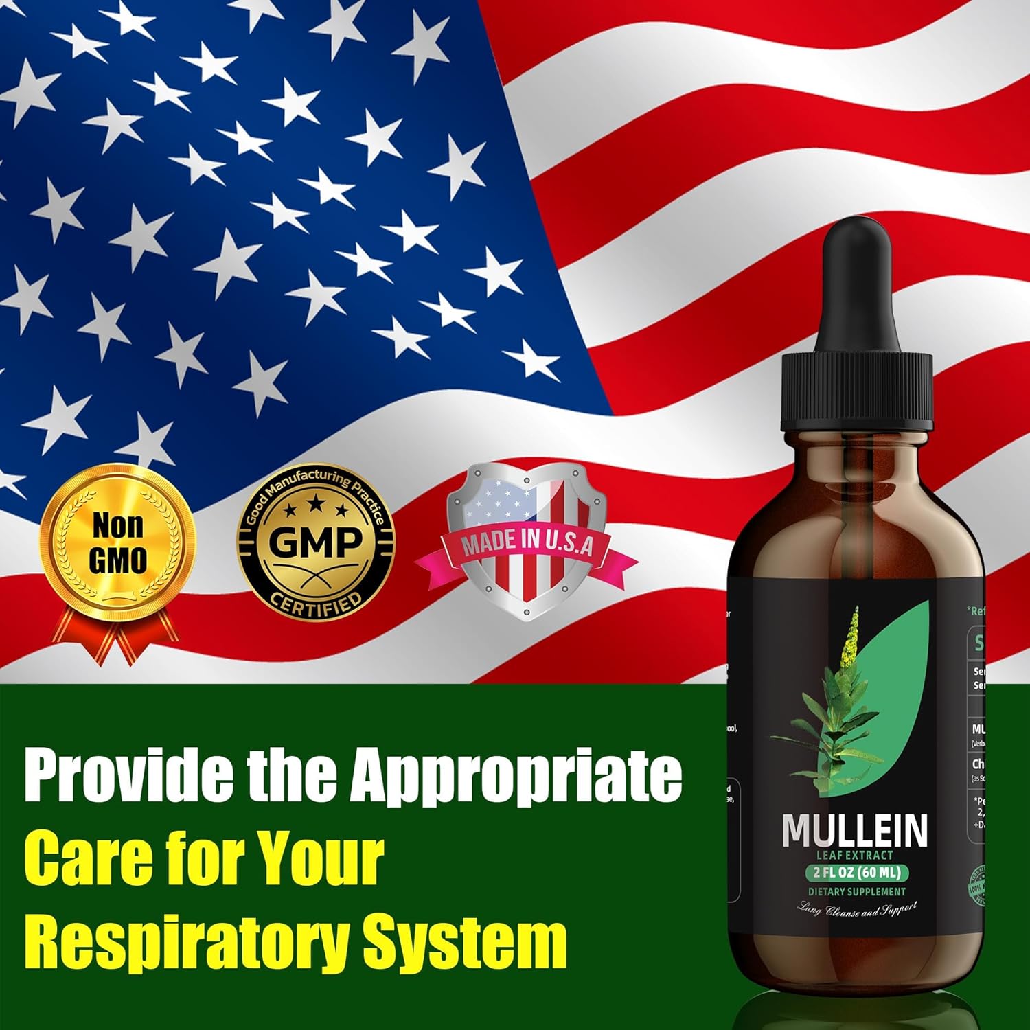 Natural Lung Cleanse & Respiratory Support Tincture Drops - Chlorophyll & Mullein Leaf Extract for Healthy Breathing - Non-GMO & Vegetarian - 1 Month Supply