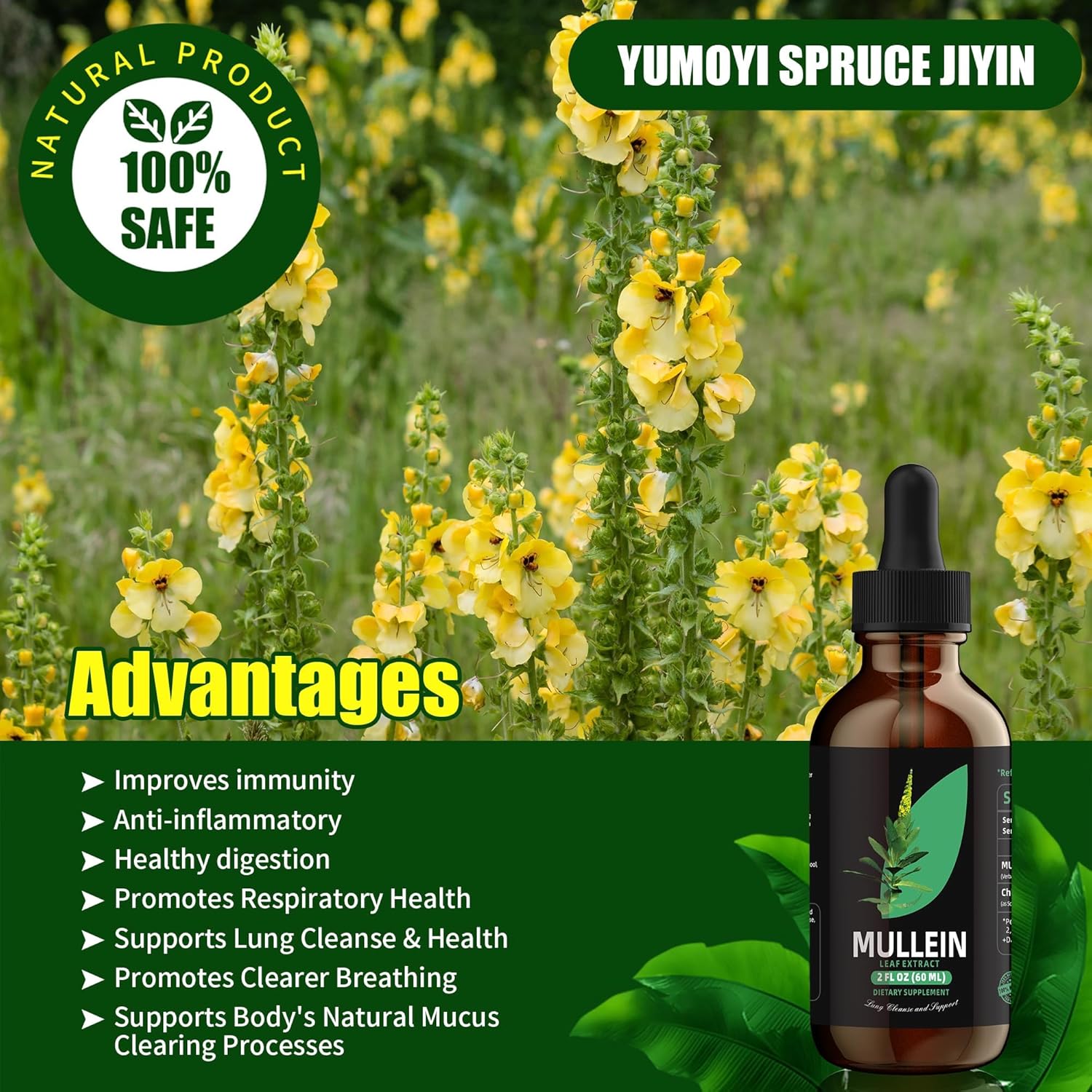 Natural Lung Cleanse & Respiratory Support Tincture Drops - Chlorophyll & Mullein Leaf Extract for Healthy Breathing - Non-GMO & Vegetarian - 1 Month Supply