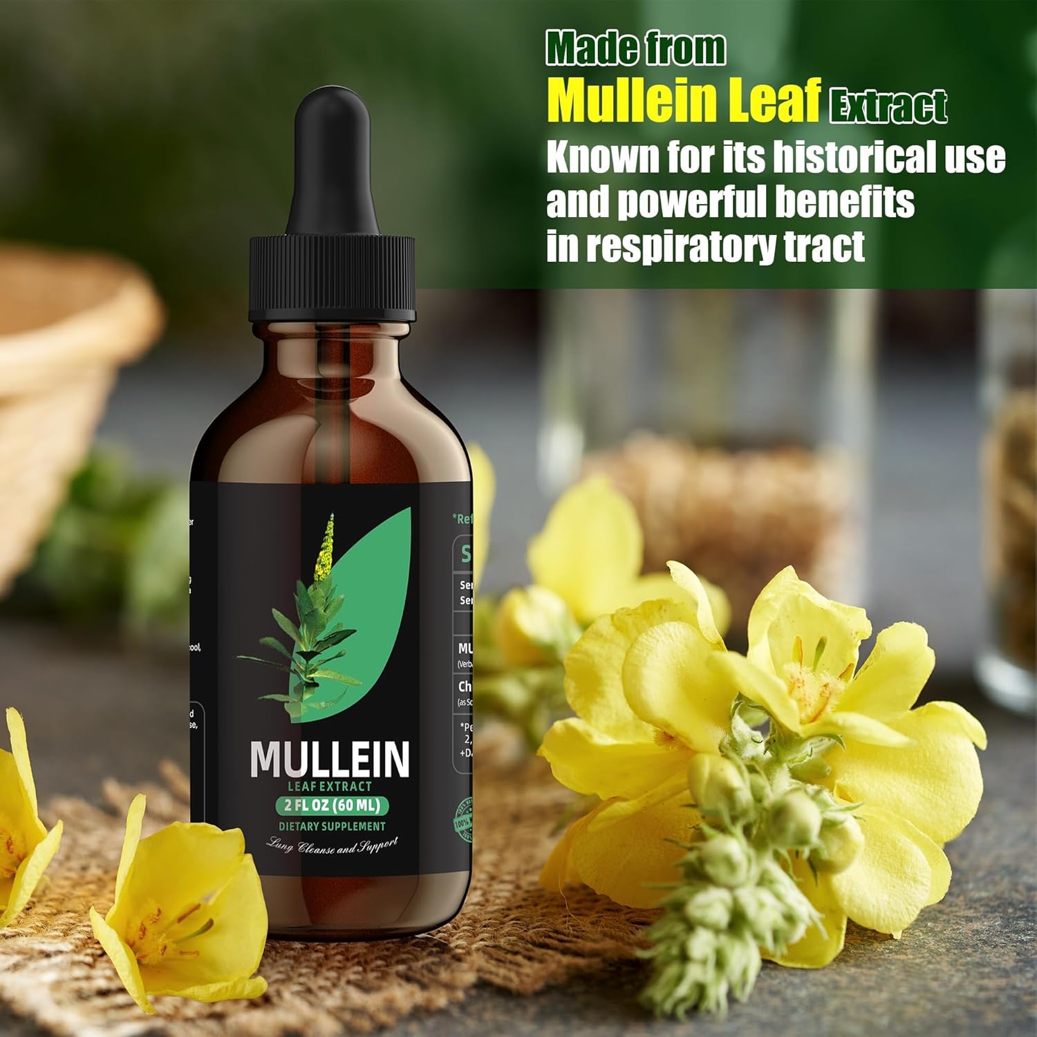 Natural Lung Cleanse & Respiratory Support Tincture Drops - Chlorophyll & Mullein Leaf Extract for Healthy Breathing - Non-GMO & Vegetarian - 1 Month Supply