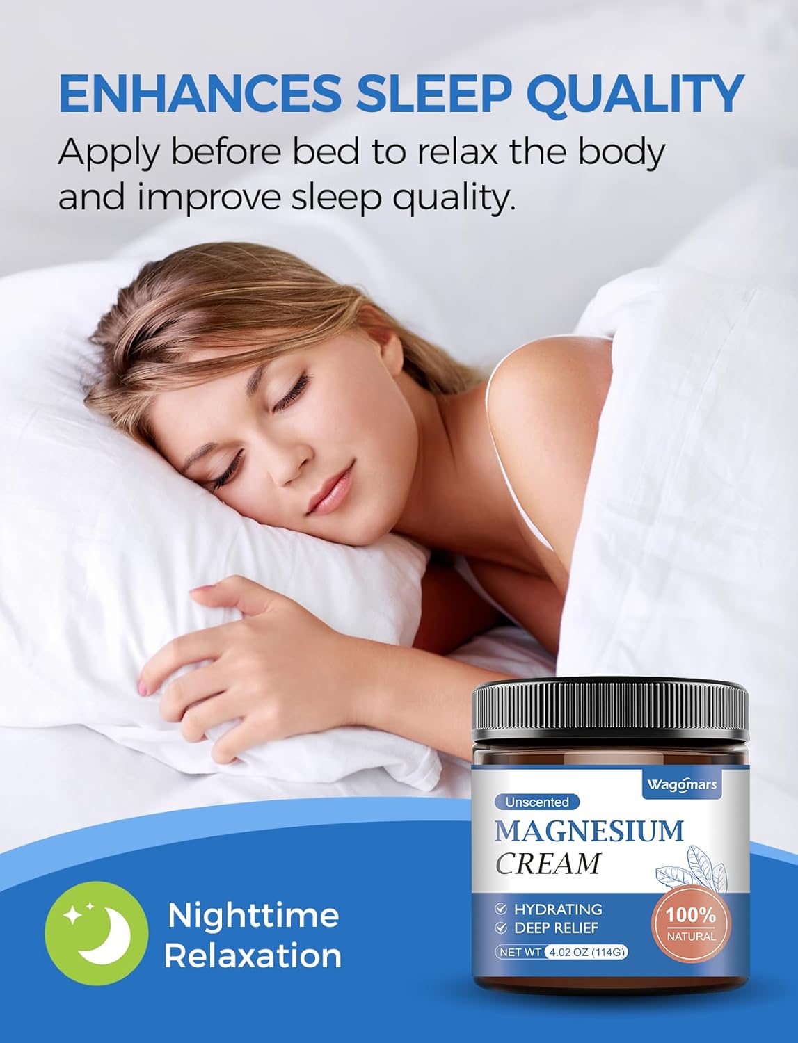 Natural Magnesium Body Butter Cream for Sleep and Muscle Relaxation - Unscented Topical Lotion for Leg Cramps and Pain Relief - Hydrating Formula Safe for Children