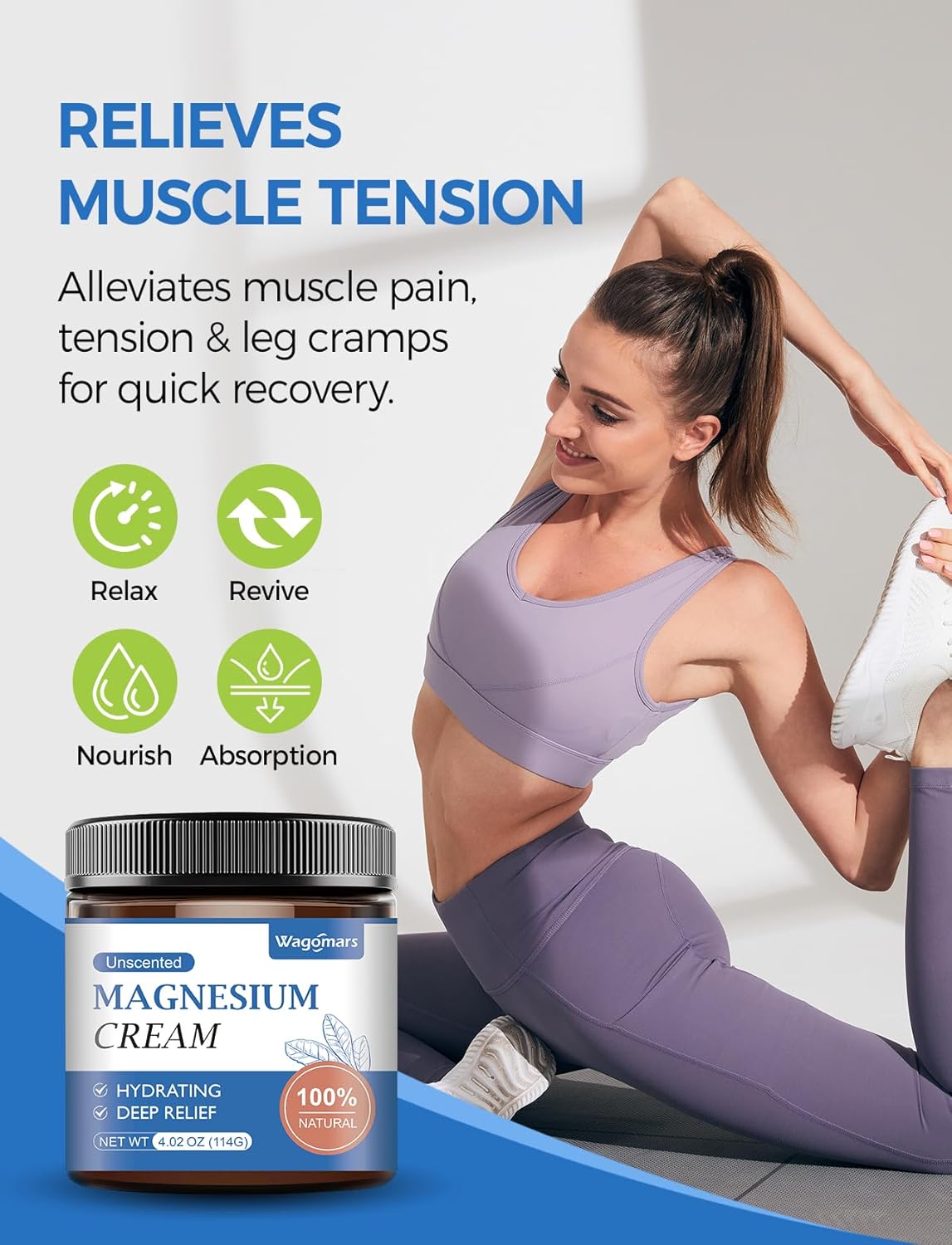 Natural Magnesium Body Butter Cream for Sleep and Muscle Relaxation - Unscented Topical Lotion for Leg Cramps and Pain Relief - Hydrating Formula Safe for Children