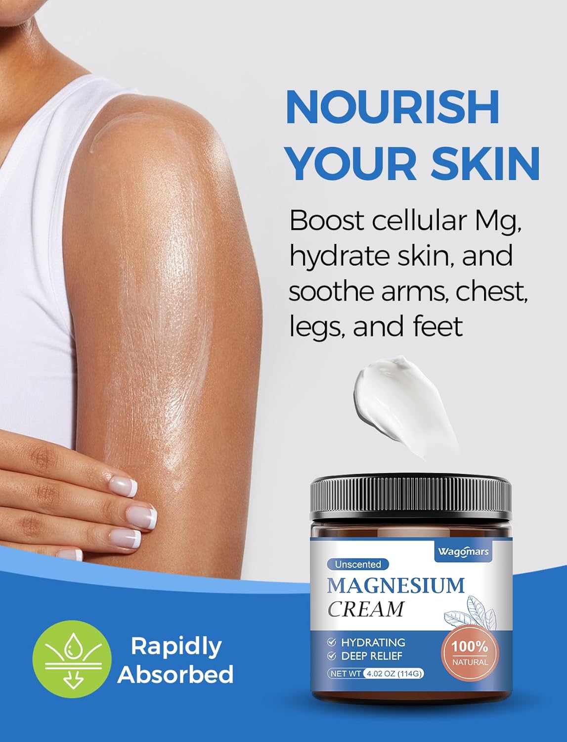 Natural Magnesium Body Butter Cream for Sleep and Muscle Relaxation - Unscented Topical Lotion for Leg Cramps and Pain Relief - Hydrating Formula Safe for Children