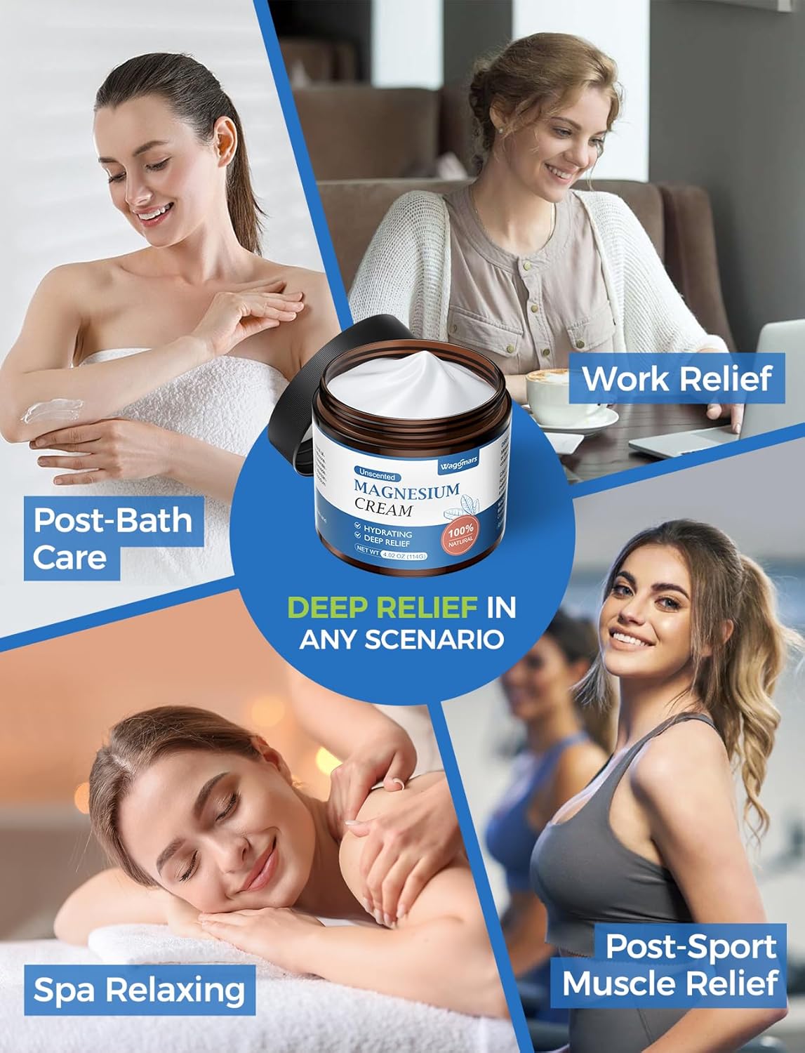 Natural Magnesium Body Butter Cream for Sleep and Muscle Relaxation - Unscented Topical Lotion for Leg Cramps and Pain Relief - Hydrating Formula Safe for Children