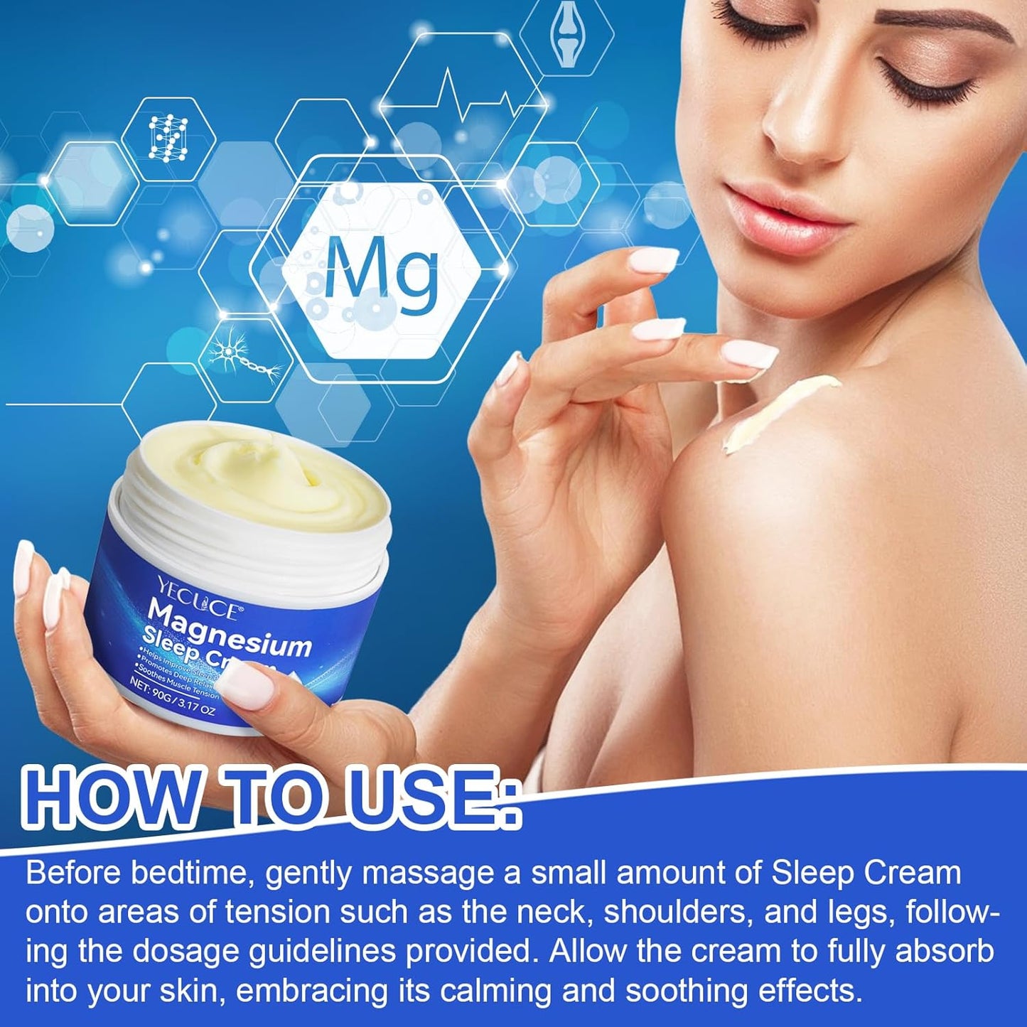 Natural Magnesium Cream for Better Sleep and Joint Care - Non-Greasy Formula with Skin-Friendly Ingredients - 3.17 OZ