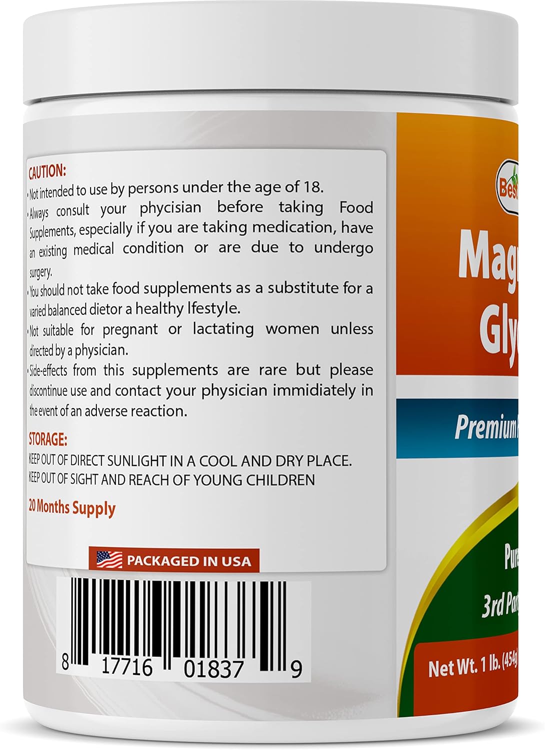 Natural Magnesium Glycinate Powder - 2 Pounds (1 LB x 2) for Optimal Health and Wellness