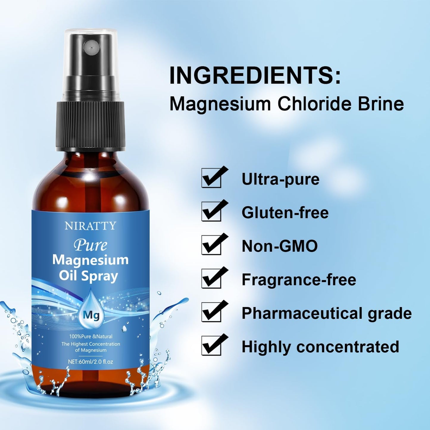 Natural Magnesium Oil Spray for Healthy Hair & Skin - Feet-Friendly Formula (1pcs)