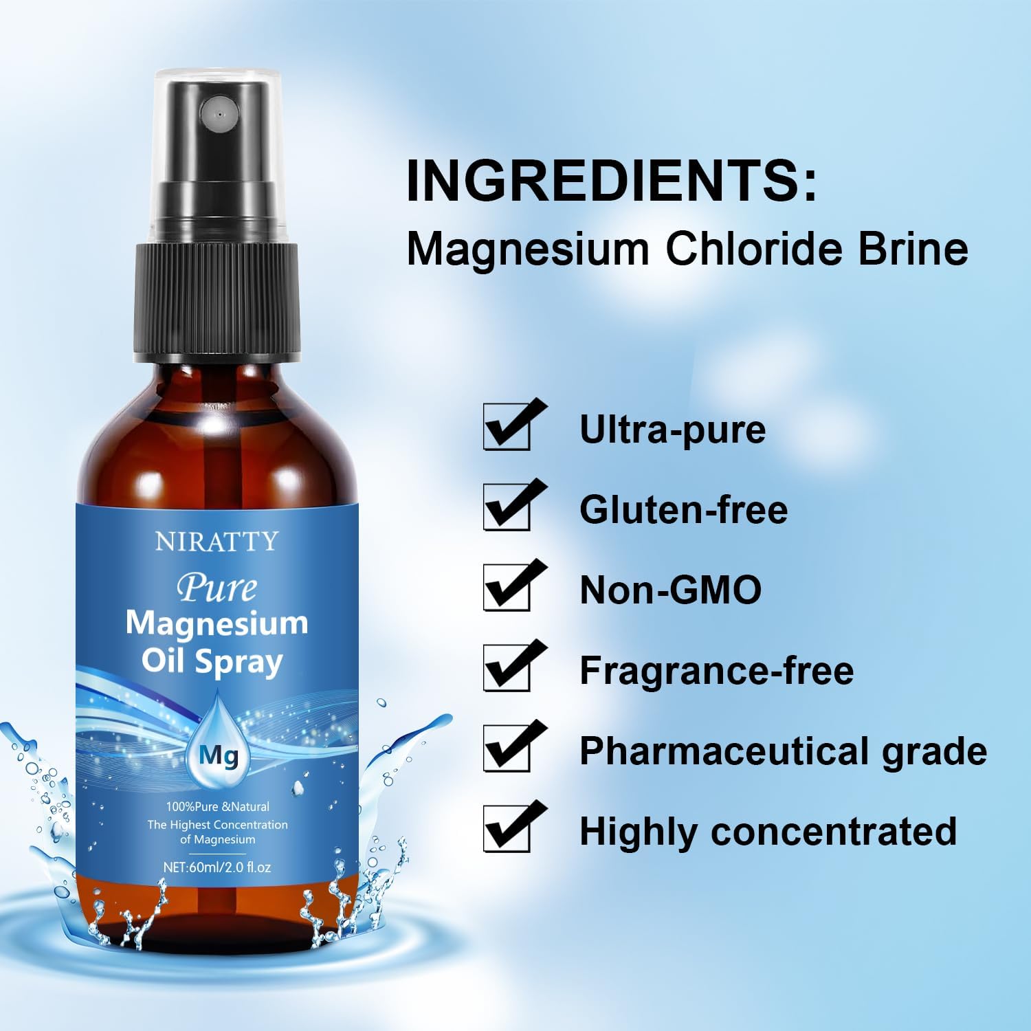 Natural Magnesium Oil Spray for Healthy Hair & Skin - Feet-Friendly Formula (1pcs)