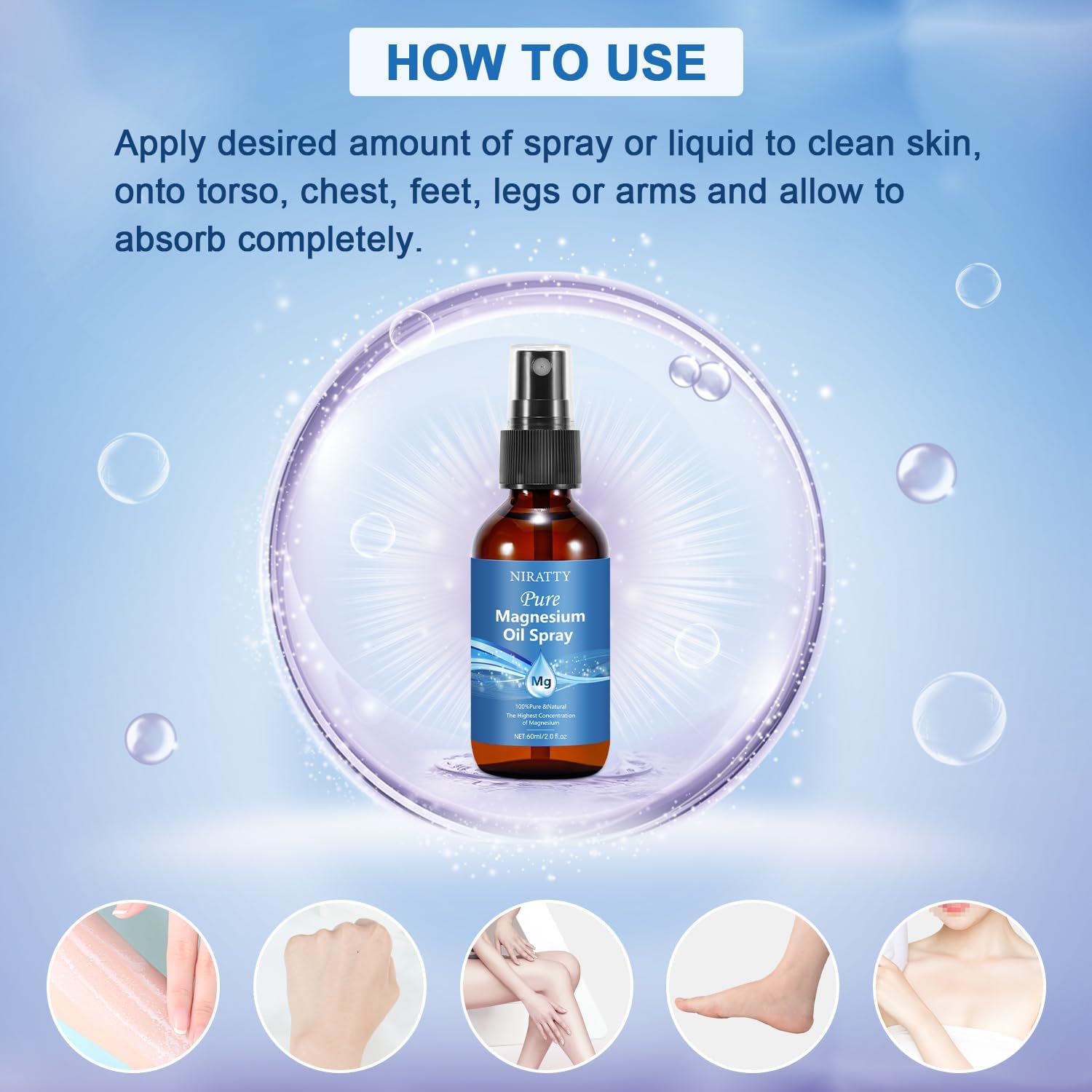 Natural Magnesium Oil Spray for Healthy Hair & Skin - Feet-Friendly Formula (1pcs)