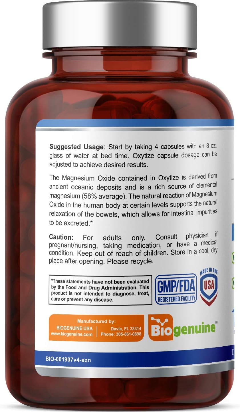 Natural Magnesium Oxide Oxygen Colon Cleanse 750mg - Gentle Laxative for Healthy Digestion - 120 Vegan Capsules