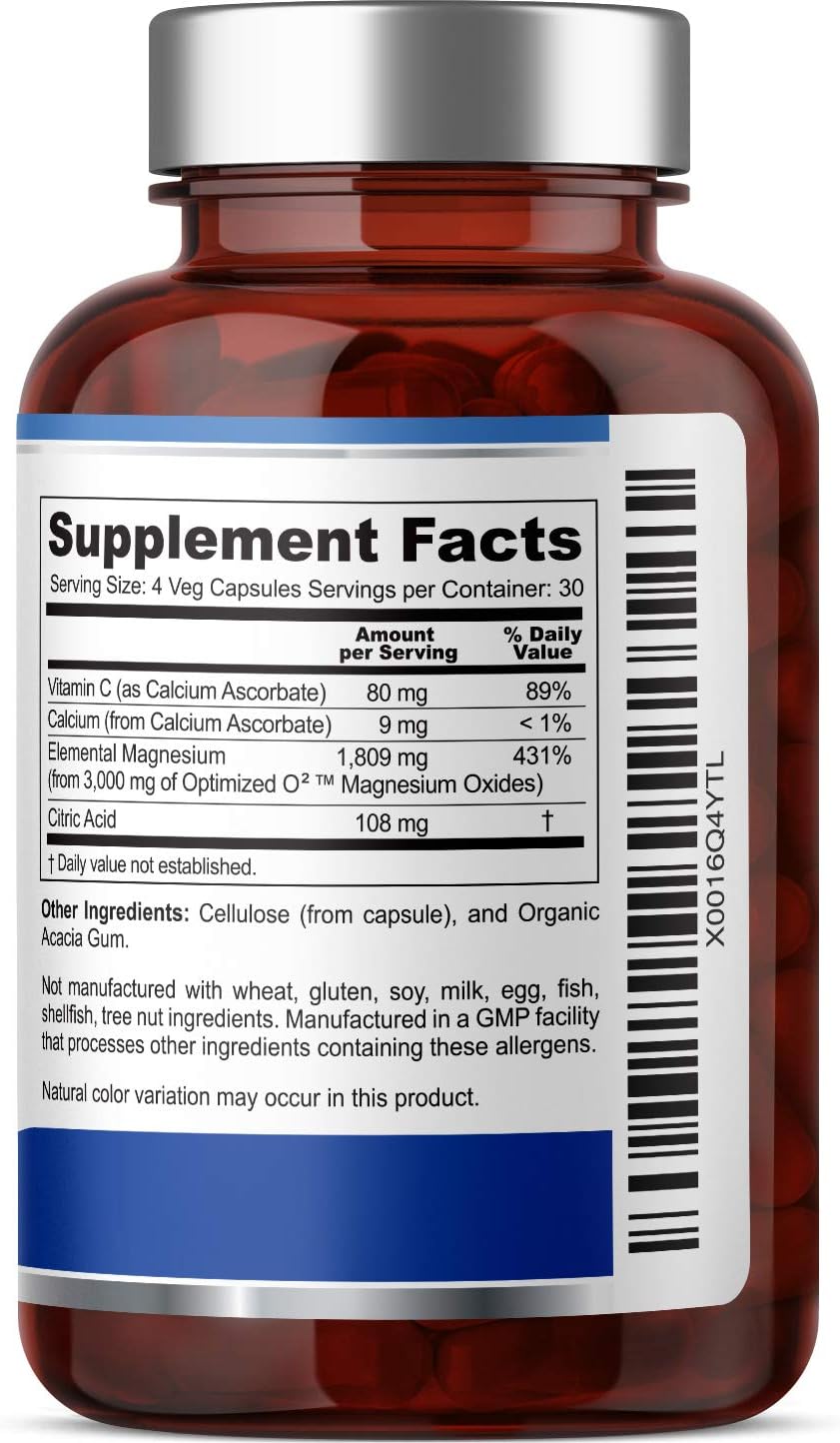 Natural Magnesium Oxide Oxygen Colon Cleanse 750mg - Gentle Laxative for Healthy Digestion - 120 Vegan Capsules