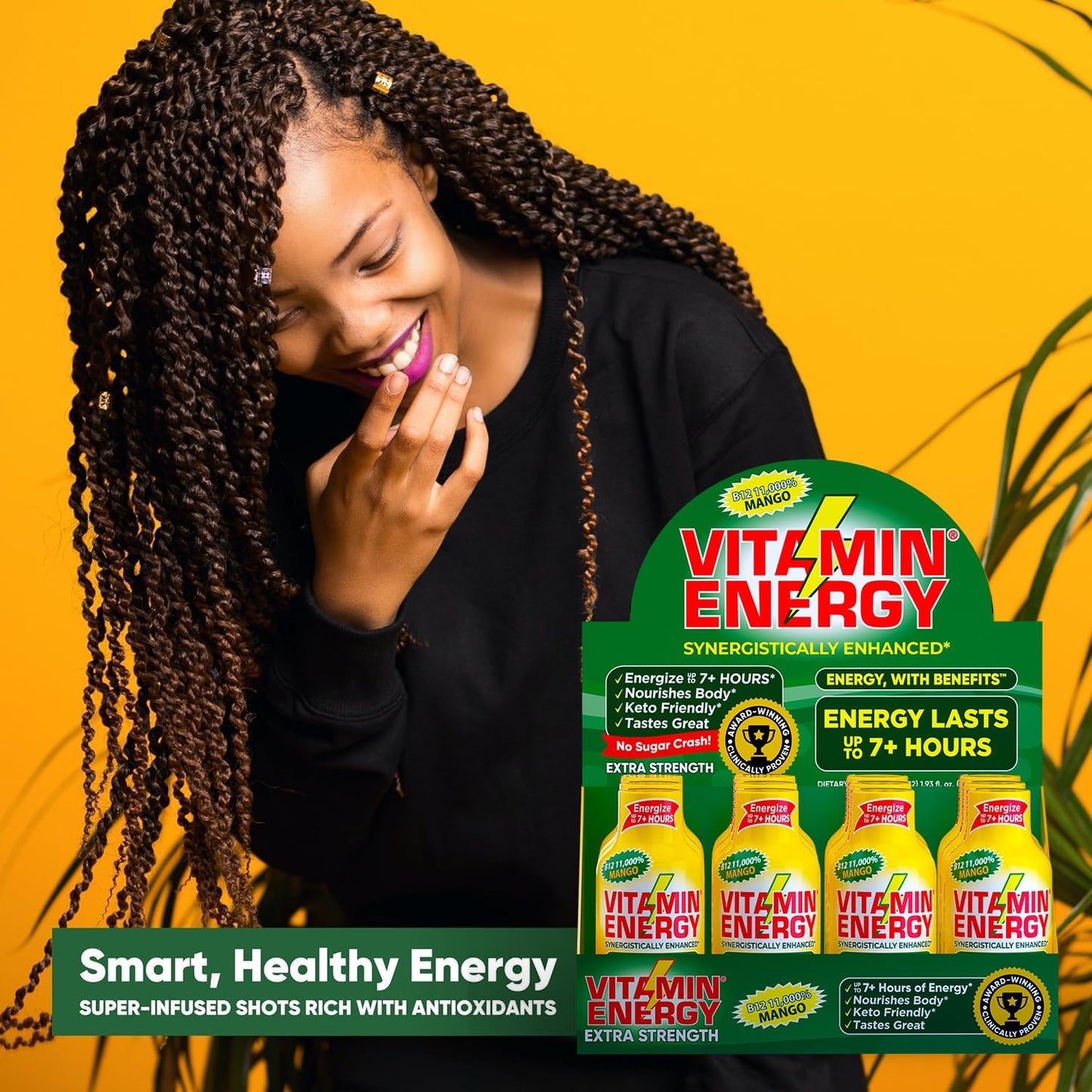 Natural Mango Flavored Vitamin B12 Energy Shots - 24 Pack - Sugar & Carb-Free Supplement - Boost Energy & Focus for 7+ Hours
