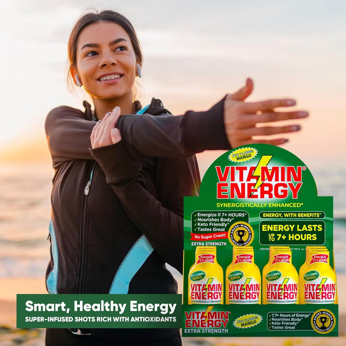 Natural Mango Flavored Vitamin B12 Energy Shots - 24 Pack - Sugar & Carb-Free Supplement - Boost Energy & Focus for 7+ Hours