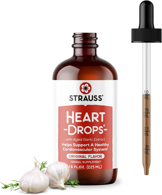 Natural Mistletoe & Aged Garlic Heart Health Supplement - Strauss Naturals Heartdrops - Vegan & Non-GMO - 225 ml