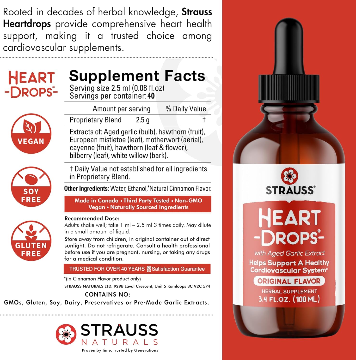 Natural Mistletoe & Aged Garlic Heart Health Supplement - Vegan & Non-GMO - 100 ml Bottle - Strauss Naturals Heartdrops
