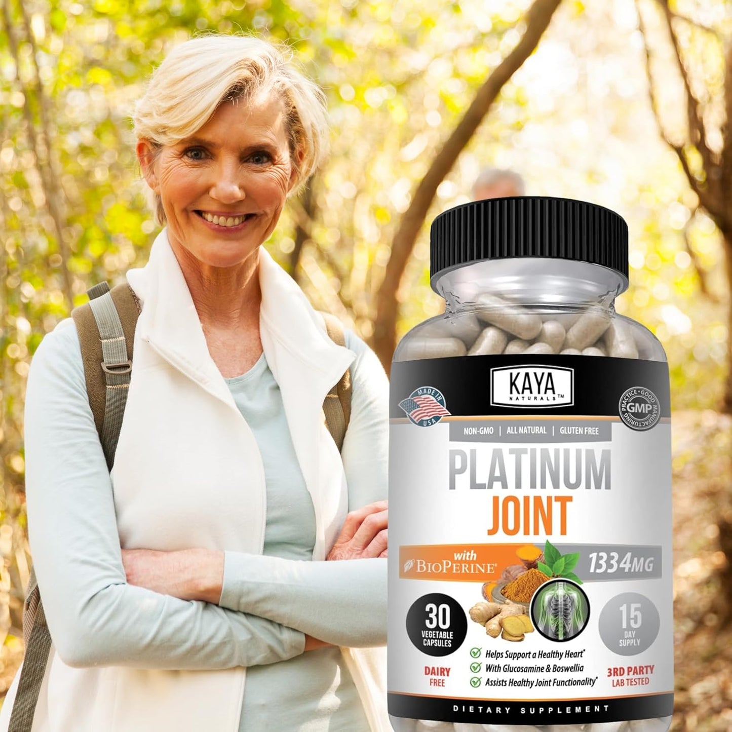 Natural Mobility Support Capsules with Turmeric, Bioperine, Glucosamine, and Boswellia - 1334mg Curcumin - 30 Count