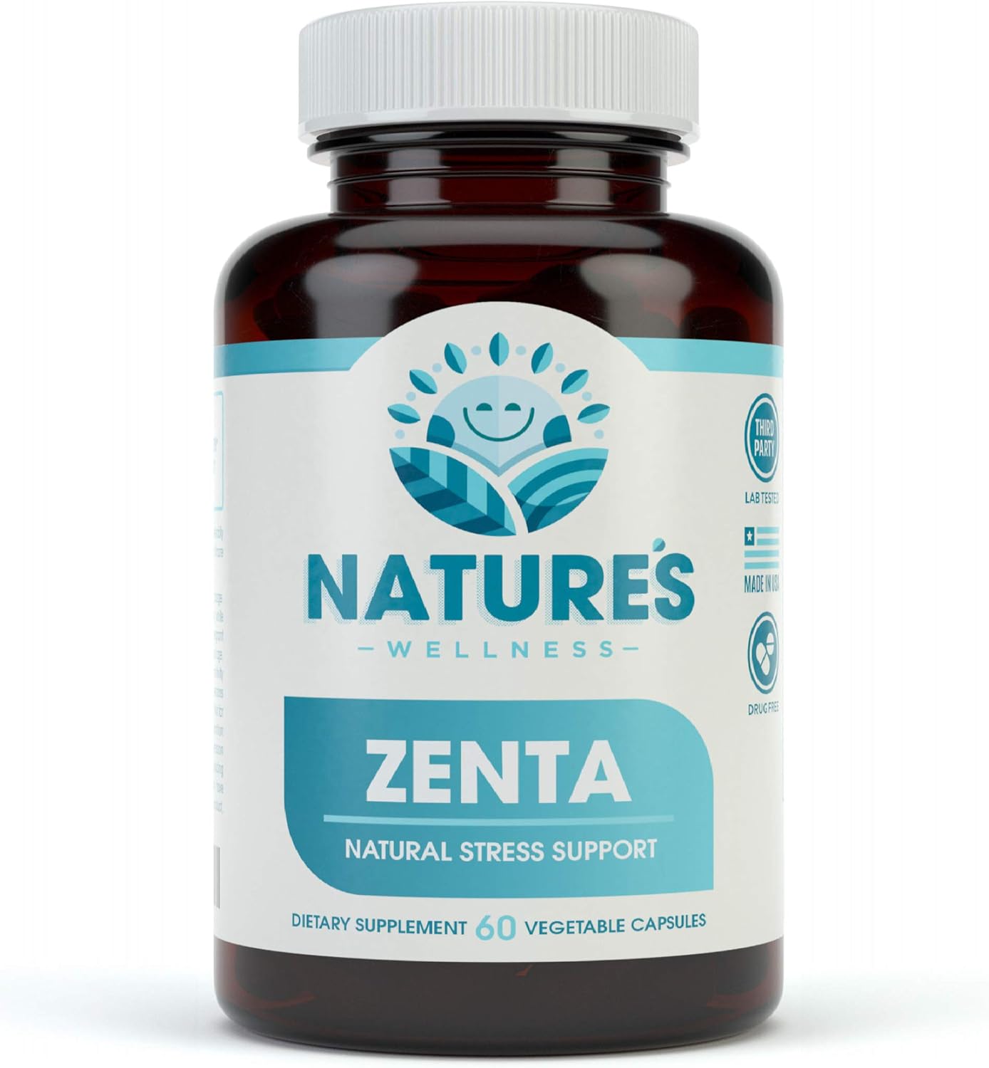 Natural Mood Enhancer Supplement for Calming Body and Mind | Natures Wellness ZENTA - Boost Serotonin with 5-HTP, Ashwagandha, Chamomile, DMAE | 60 ct