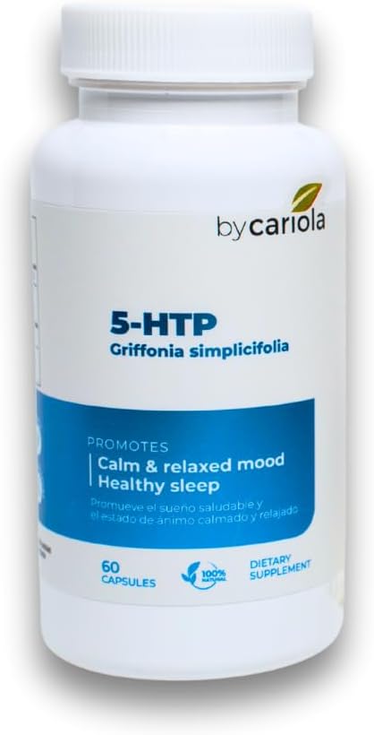 Natural Mood & Sleep Support Supplement Capsules with 5-HTP - Serotonin Booster for Calming Effect - 60 Capsules