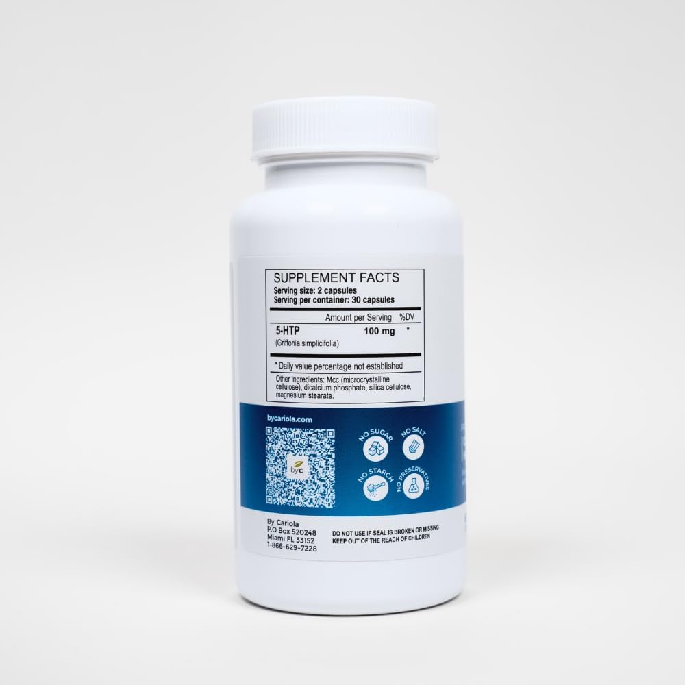 Natural Mood & Sleep Support Supplement Capsules with 5-HTP - Serotonin Booster for Calming Effect - 60 Capsules