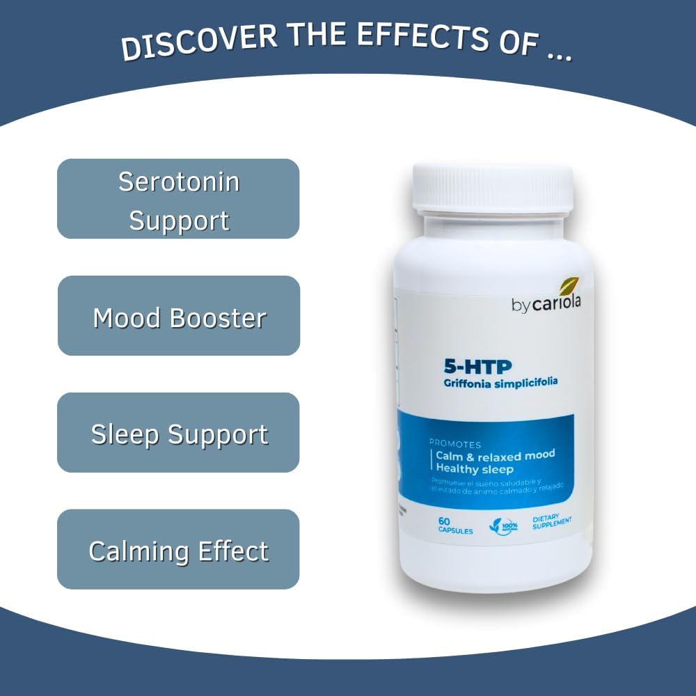 Natural Mood & Sleep Support Supplement Capsules with 5-HTP - Serotonin Booster for Calming Effect - 60 Capsules