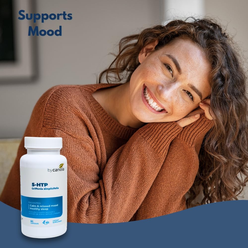 Natural Mood & Sleep Support Supplement Capsules with 5-HTP - Serotonin Booster for Calming Effect - 60 Capsules