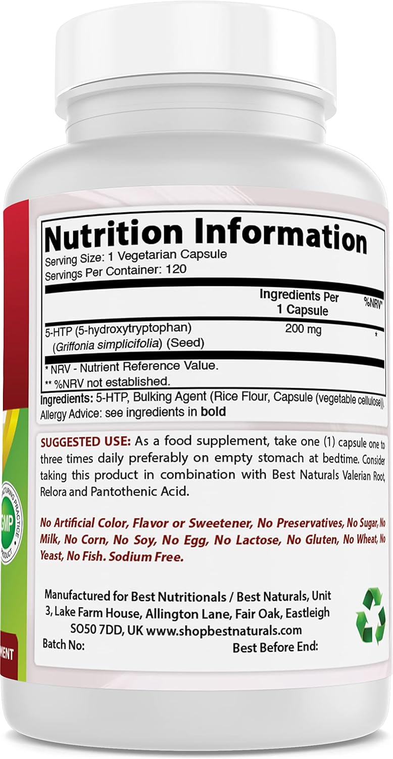 Natural Mood Support: Best Naturals 5-HTP 200 mg - 120 Capsules