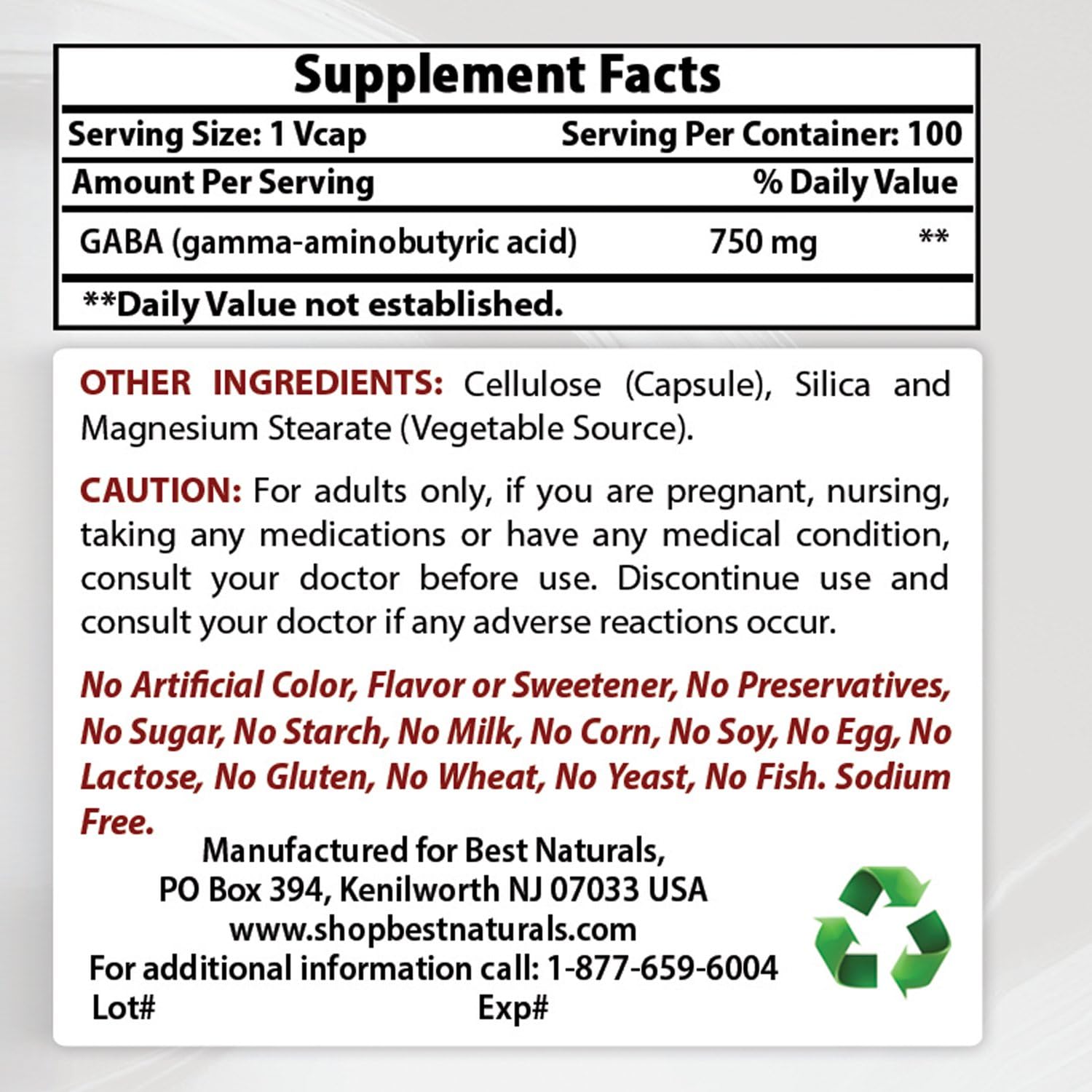 Natural Mood Support Supplement: 5-HTP 100mg & GABA 750mg for Relaxation and Serotonin Production