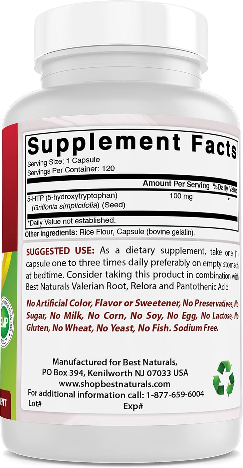 Natural Mood Support Supplement: 5-HTP 100mg & GABA 750mg for Relaxation and Serotonin Production