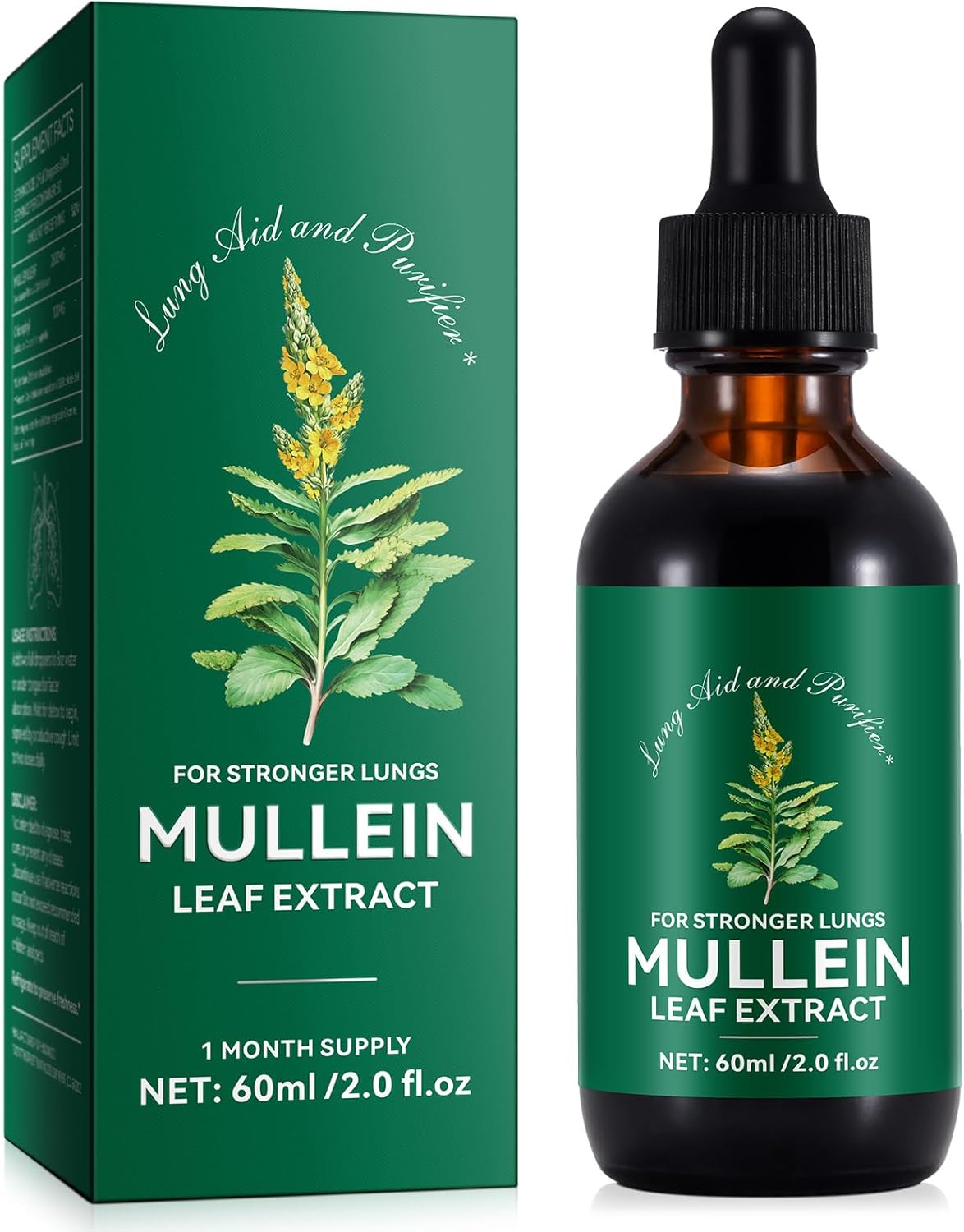 Natural Mullein Leaf Extract for Healthy Respiratory Support - Lung Aid & Cleanser - Fast Absorption - Vegetarian Formula - 60ml, 1 Month Supply