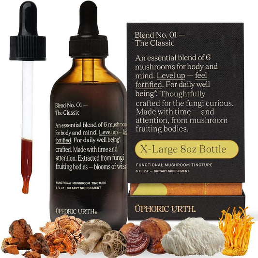 Natural Mushroom Blend Tincture for Immunity Boost & Energy - 6 Types of Mushrooms for Cognitive Function - 240 Servings