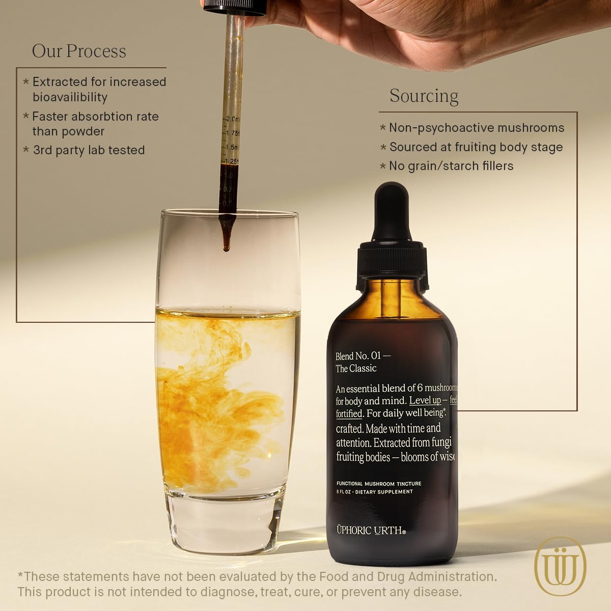 Natural Mushroom Tincture Blend for Immunity, Energy, & Cognitive Function - UPHORIC URTH Blend No.1-6 with Reishi, Chaga, Lions Mane, Turkey Tail, Cordyceps, & Shiitake (240 Servings)