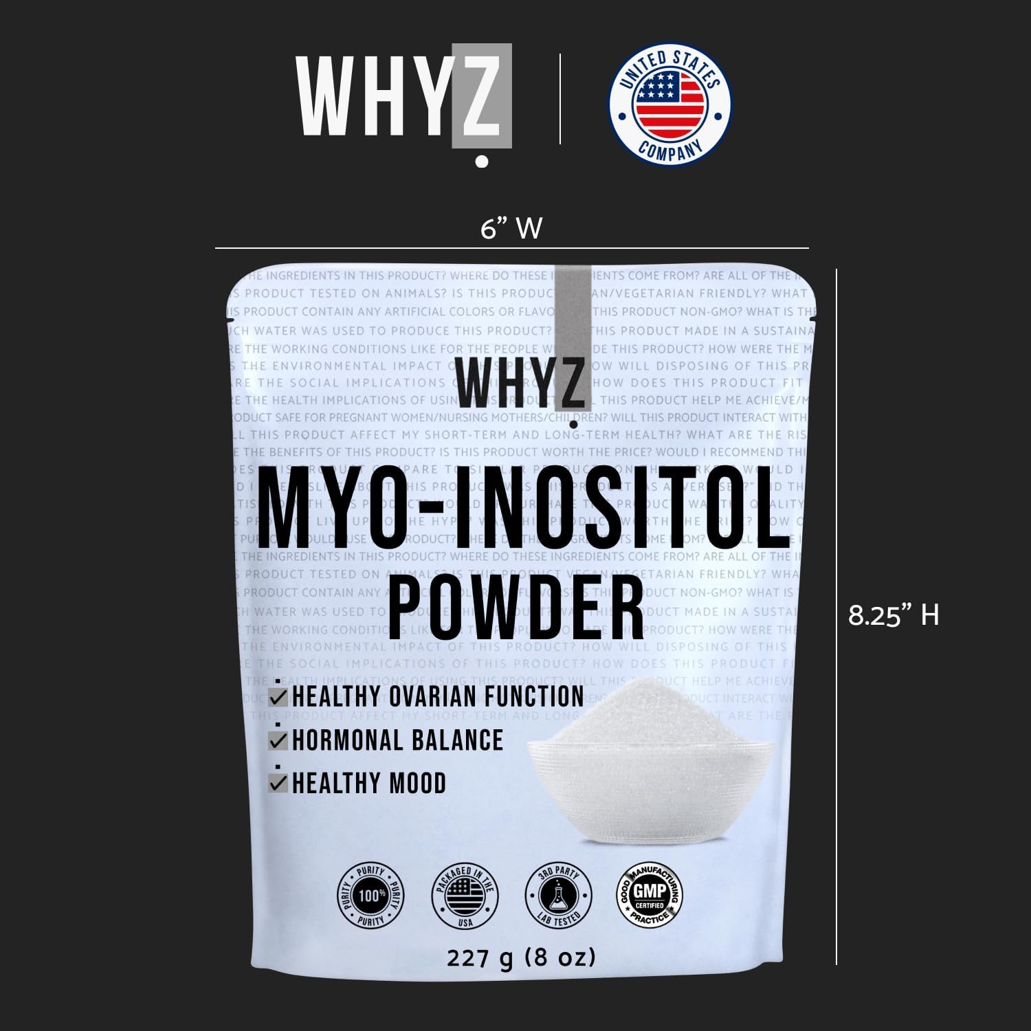 Natural Myo-Inositol Powder for Hormonal Balance & Fertility - 8oz, Pure Inositol Supplement for Energy & Brain Health, 454 Servings