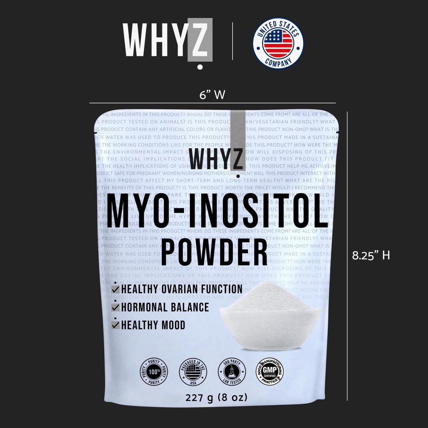 Natural Myo-Inositol Powder for Hormonal Balance & Fertility - 8oz, Pure Inositol Supplement for Energy & Brain Health, 454 Servings