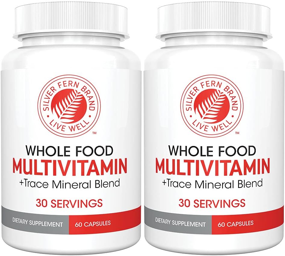 Natural Non-GMO Vegan Multivitamin Supplement with Trace Minerals - 120 Vegicaps - 60 Day Supply for Men & Women - Silver Fern Whole Food Formula