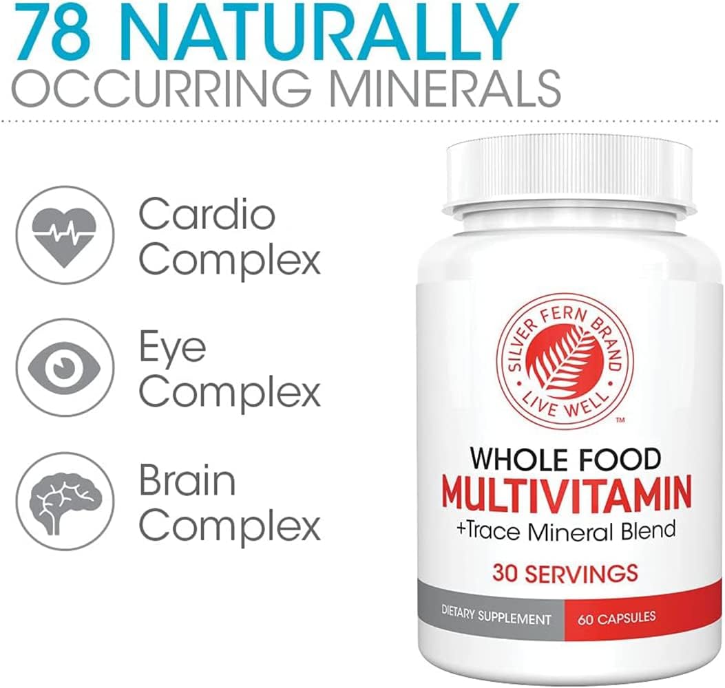Natural Non-GMO Vegan Multivitamin Supplement with Trace Minerals - 120 Vegicaps - 60 Day Supply for Men & Women - Silver Fern Whole Food Formula