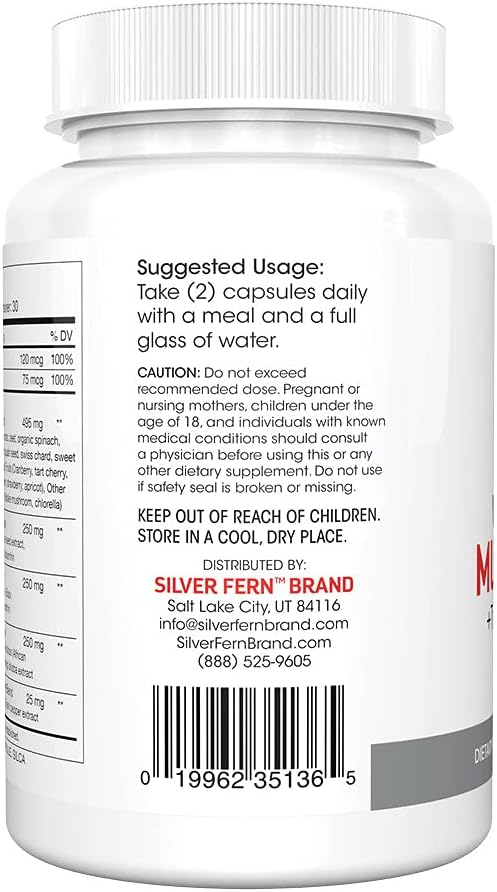 Natural Non-GMO Vegan Multivitamin Supplement with Trace Minerals - 120 Vegicaps - 60 Day Supply for Men & Women - Silver Fern Whole Food Formula