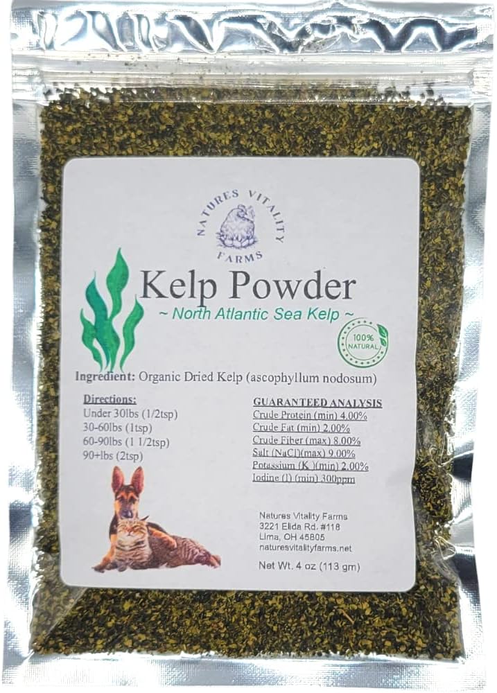 Natural North Atlantic Ocean Kelp Powder for Dogs and Cats - Vitamins, Minerals, and Antioxidants for Ultimate Health - 4 Ounce
